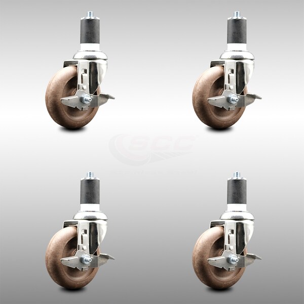 Service Caster 4 Inch 316SS High Temp Glass Filled Nylon 1-3/4 Inch Stem Caster Set Brake SCC SCC-SS316EX20S414-GFNSHT-TLB-134-4 - main